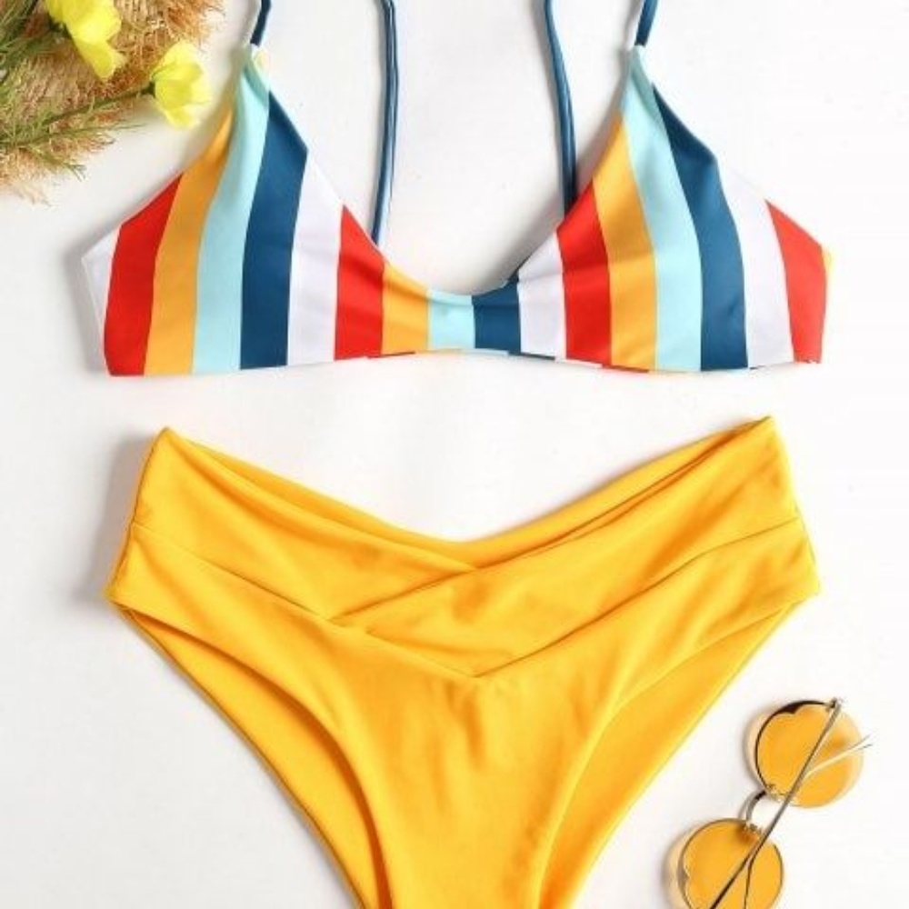 Zaful Striped High Leg Cami Bikini-New